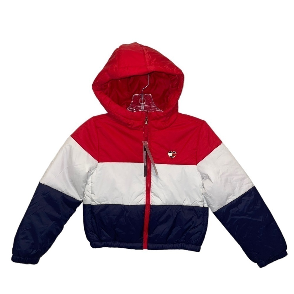 NWT Tommy Hilfiger Kids Hooded Colorblock Puffer Jacket Size S